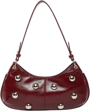 Y2k Crescent Hobo Bags Women Trendy 90s Punk PU Leather Studded Shoulder Satchels Crossbody Purse Underarm Tote Handbag