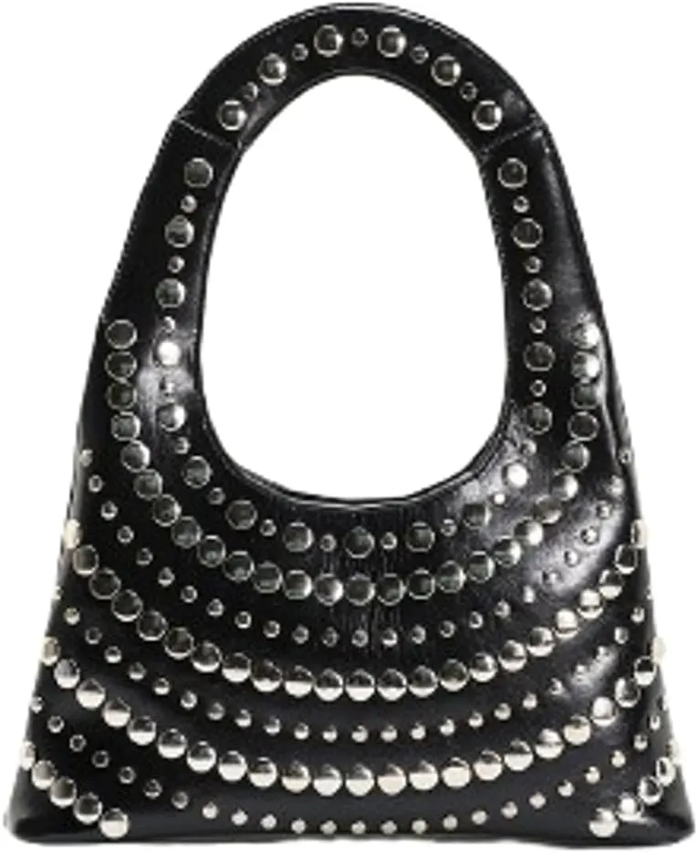 Y2k Rivet Studded Purses Shoulder Bag Hobo Bags Women Cute Crescent Crossbody Purse PU Leather Punk Evening Clutch Bag