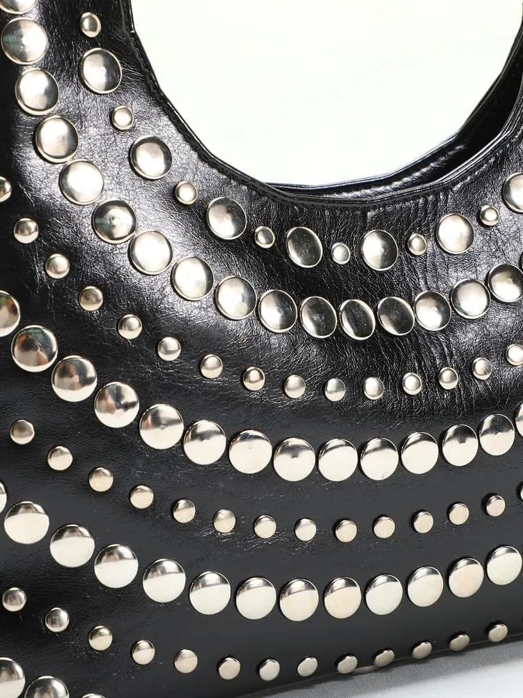 Y2k Rivet Studded Purses Shoulder Bag Hobo Bags Women Cute Crescent Crossbody Purse PU Leather Punk Evening Clutch Bag