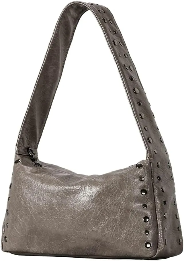 Y2k Studded Hobo Bags Women Trendy Punk 90s PU Leather Underarm Crescent Crossbody Purse Shoulder Satchels Tote Handbag