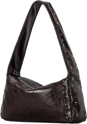 Y2k Studded Hobo Bags Women Trendy Punk 90s PU Leather Underarm Crescent Crossbody Purse Shoulder Satchels Tote Handbag