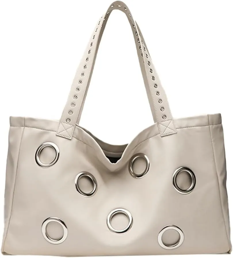 Y2k Studded Tote Hobo Bags Women 90s PU Leather Crescent Crossbody Purse Trendy Shoulder Satchels Punk Underarm Handbag