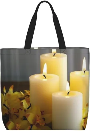 Yellow butterfly with White Candles Tote Bag for Women Hobo Handbags with Zipper Large Shoulder Bag Shopping Bags Travel Purse