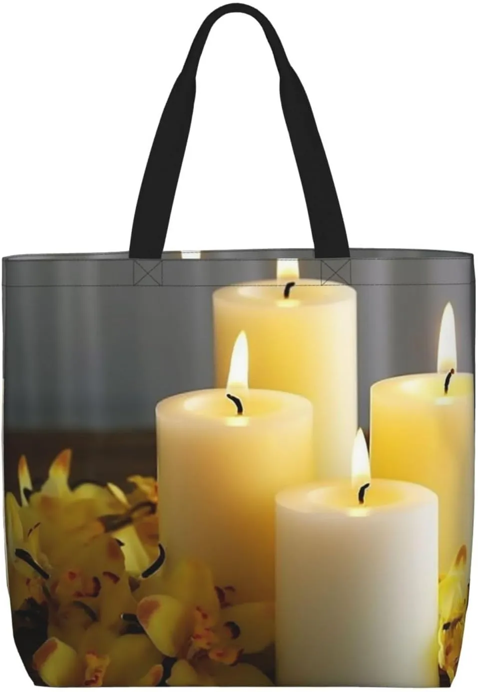Yellow butterfly with White Candles Tote Bag for Women Hobo Handbags with Zipper Large Shoulder Bag Shopping Bags Travel Purse