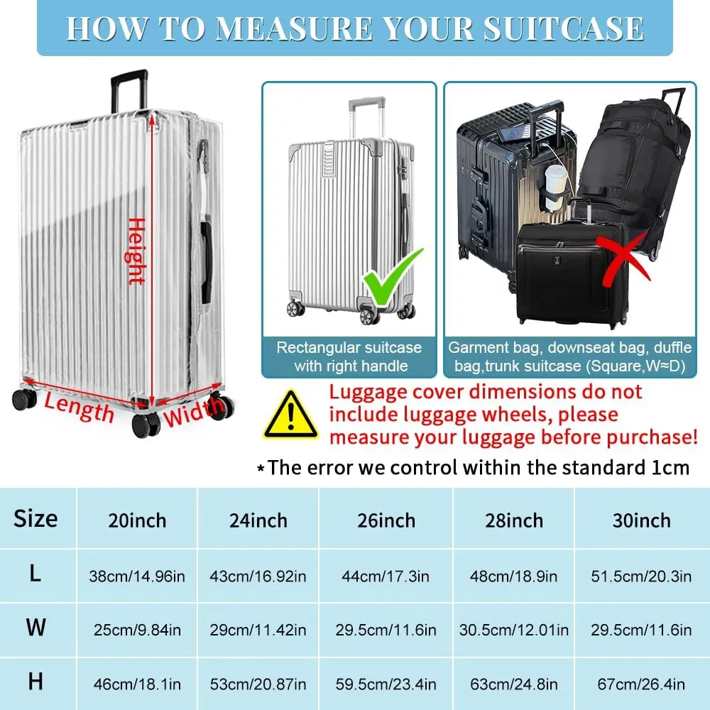 Yotako Upgraded Zippered Clear PVC Suitcase Cover, 20 Inch Luggage Covers for Suitcase Luggage Protector Suitcase Cover 20''