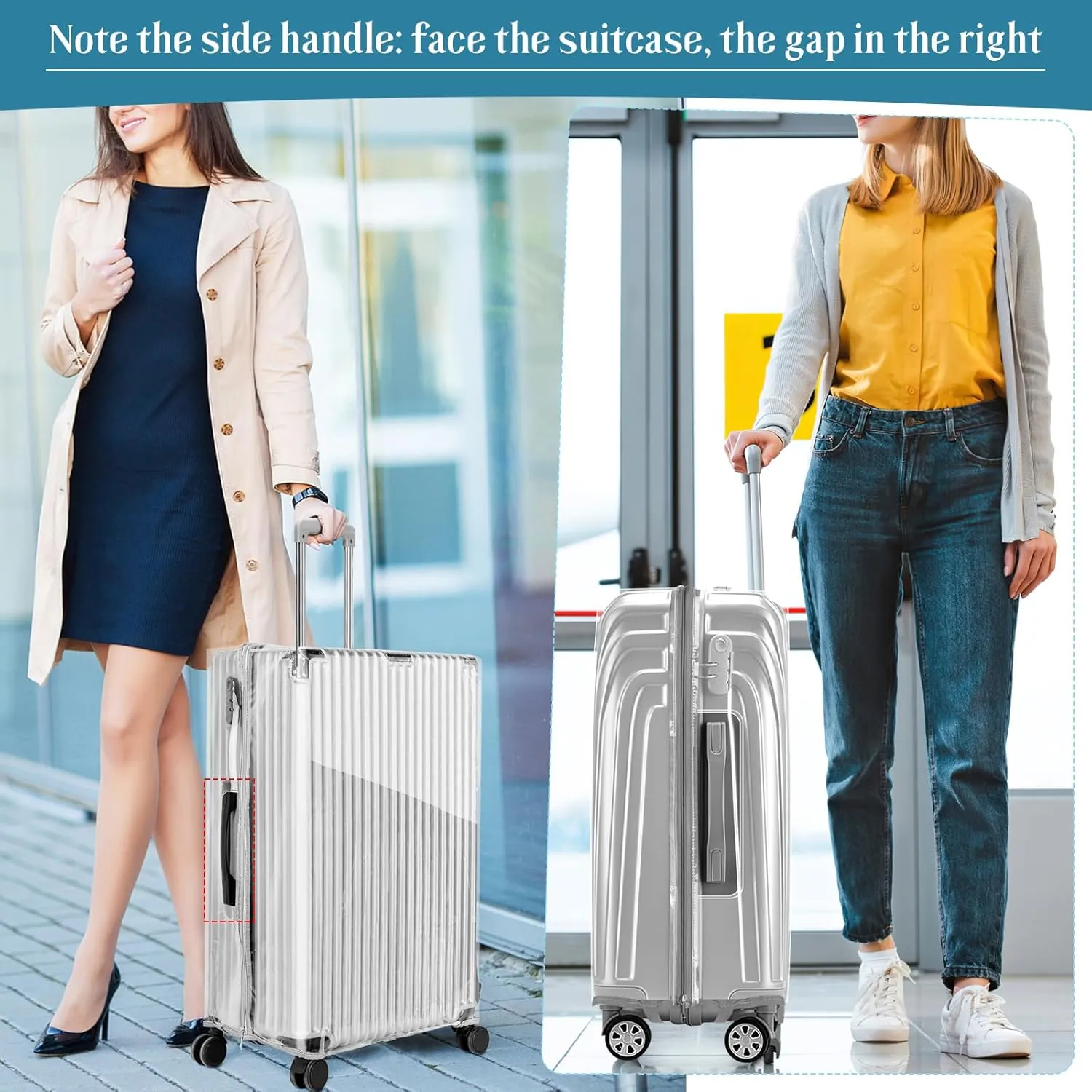 Yotako Upgraded Zippered Clear PVC Suitcase Cover, 20 Inch Luggage Covers for Suitcase Luggage Protector Suitcase Cover 20''