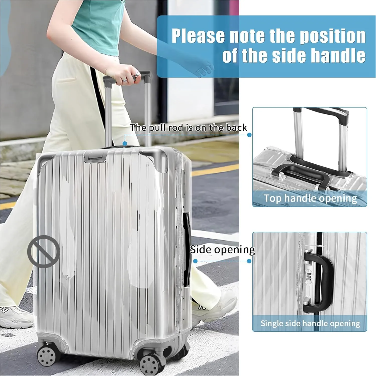 Yotako Upgraded Zippered Clear PVC Suitcase Cover, 20 Inch Luggage Covers for Suitcase Luggage Protector Suitcase Cover 20''