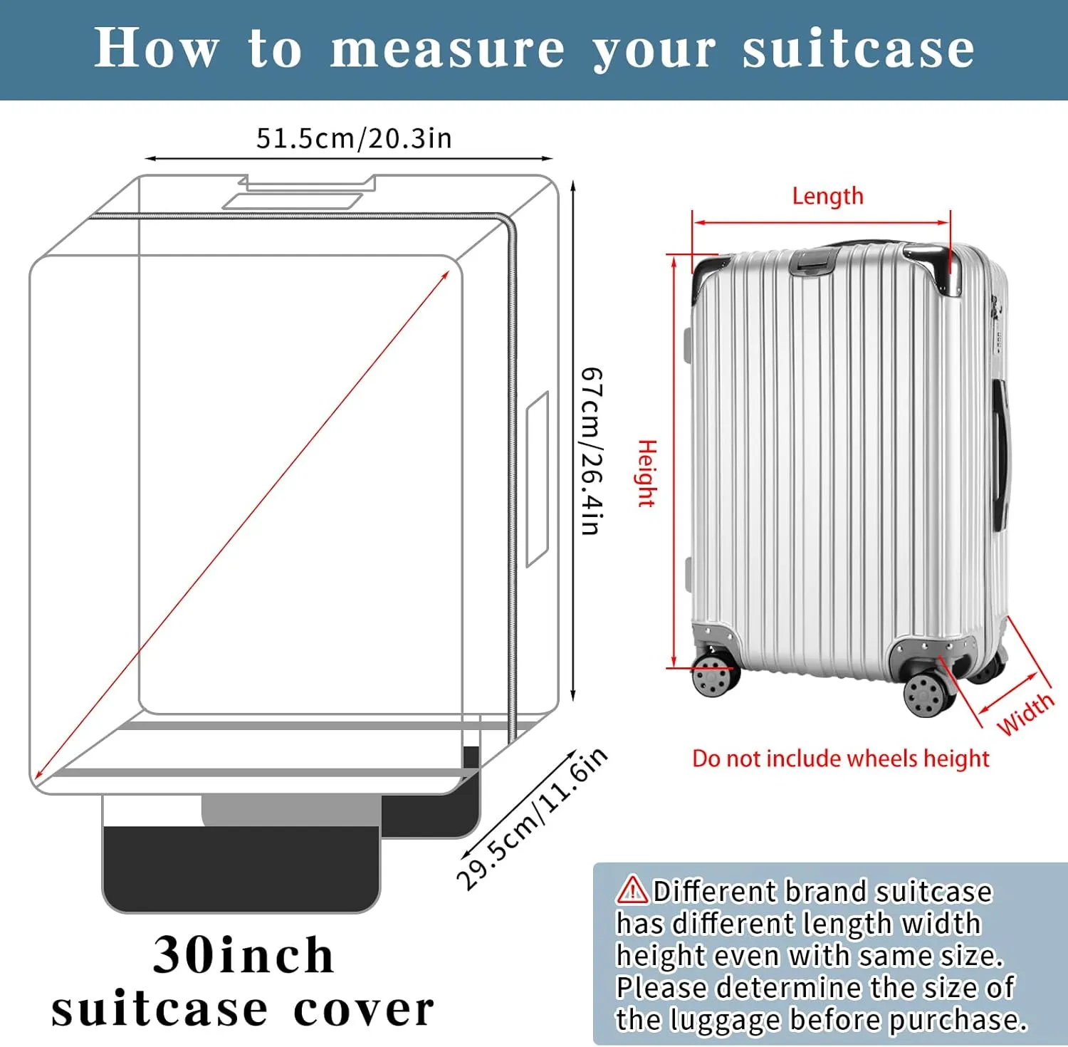 Yotako Upgraded Zippered Clear PVC Suitcase Cover, 30 Inch Luggage Covers for Suitcase Luggage Protector Suitcase Cover (30''(26.37''H x 20.27''L x 11.61''W))