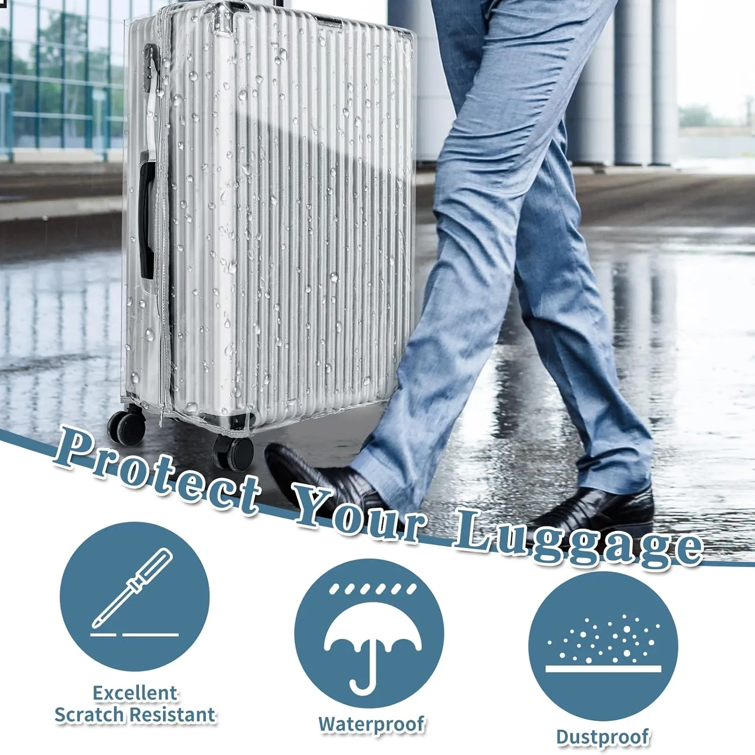 Yotako Upgraded Zippered Clear PVC Suitcase Cover, 30 Inch Luggage Covers for Wheeled Suitcase 30"