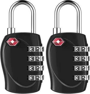 ZHEGE Luggage Locks TSA Approved, 4 Digit Small Combination Padlocks for Travel, Zipper Lock for Suitcase, Backpack, Tent, Gym Lockers, etc. (Black, 2 Pack)