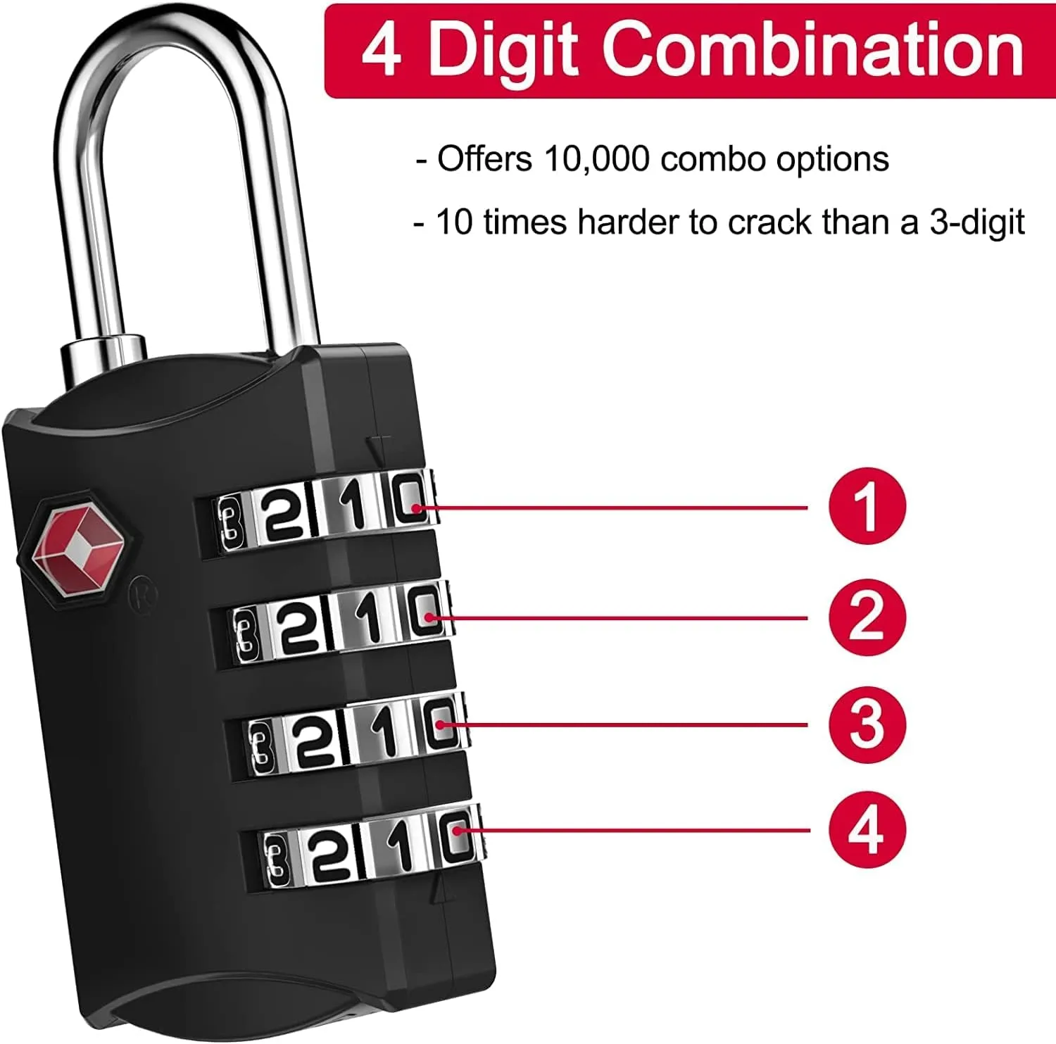ZHEGE Travel Lock 2 Pack, Luggage Locks TSA Approved for Suitcase, Backpack, Briefcase Zippers, 4 Digit Combination Locks for Gym Lockers (Black and Silver)
