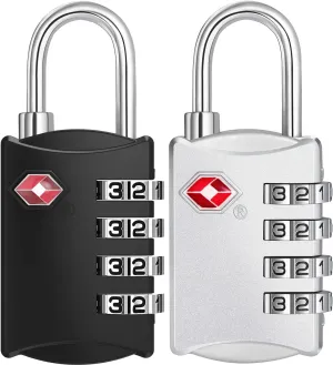 ZHEGE Travel Lock 2 Pack, Luggage Locks TSA Approved for Suitcase, Backpack, Briefcase Zippers, 4 Digit Combination Locks for Gym Lockers (Black and Silver)