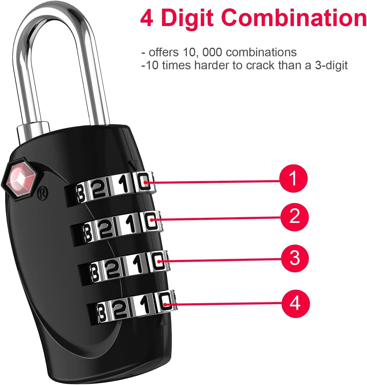 ZHEGE TSA Approved Locks, Suitcase Lock, 4 Digit Luggage Combination Lock Resettable for Backpack, Briefcase, Tent, Small Gym Locker Padlock (Black)