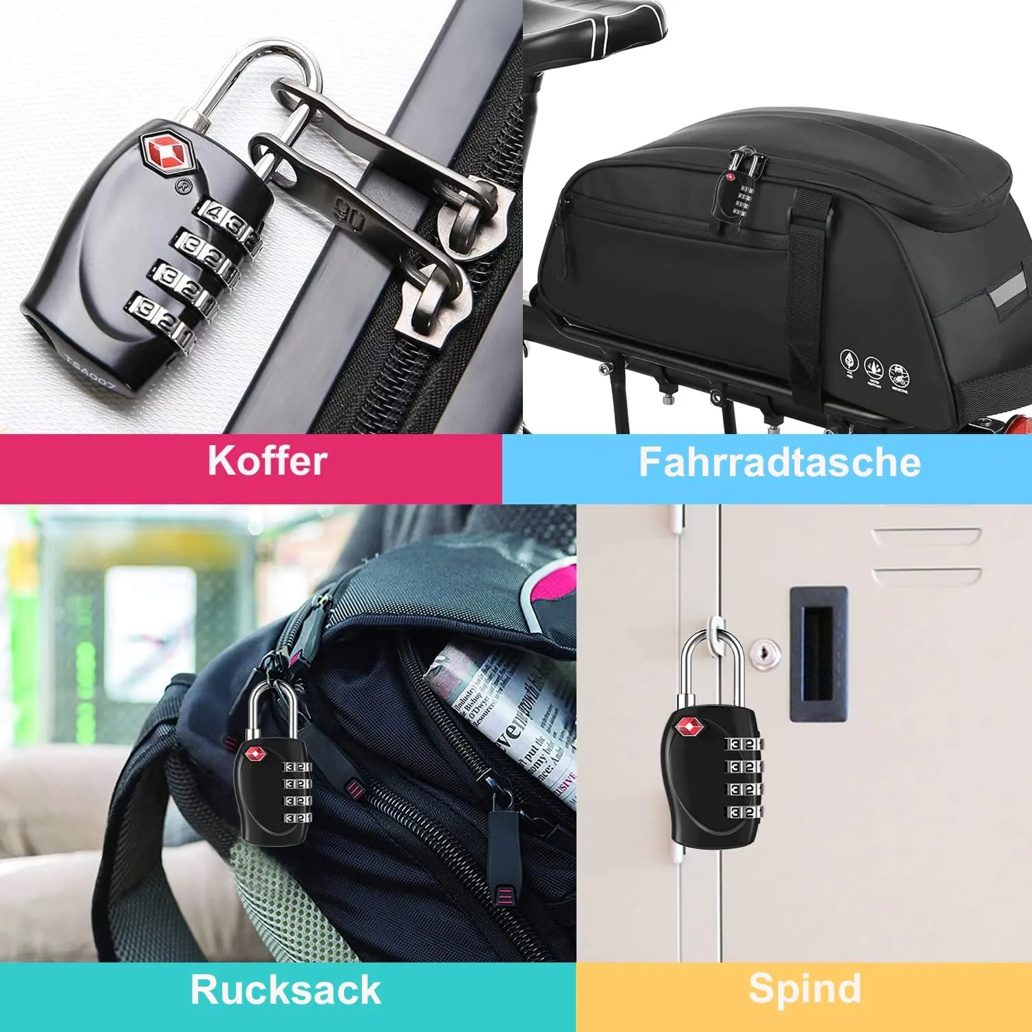 ZHEGE TSA Approved Locks, Suitcase Lock, 4 Digit Luggage Combination Lock Resettable for Backpack, Briefcase, Tent, Small Gym Locker Padlock (Black)