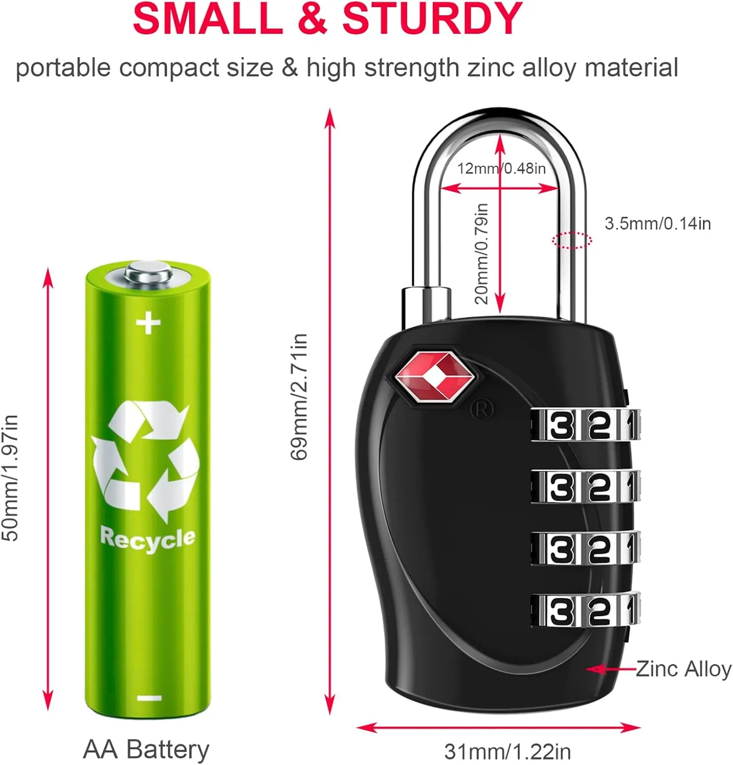 ZHEGE TSA Approved Locks, Suitcase Lock, 4 Digit Luggage Combination Lock Resettable for Backpack, Briefcase, Tent, Small Gym Locker Padlock (Black)