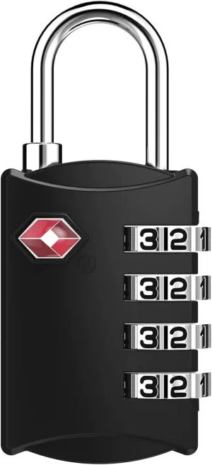 ZHEGE TSA Approved Luggage Lock, Travel Lock, 4 Digit Combination Lock for School Gym Locker, Suitcase, Backpack, Cabinet, Drawer, Easy Read Dials with Alloy Body (Black)